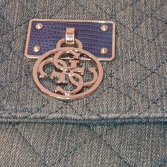 Vintage Y2K GUESS quilted Denim Shoulder Bag double chain handle flap front - Picture 2 of 7